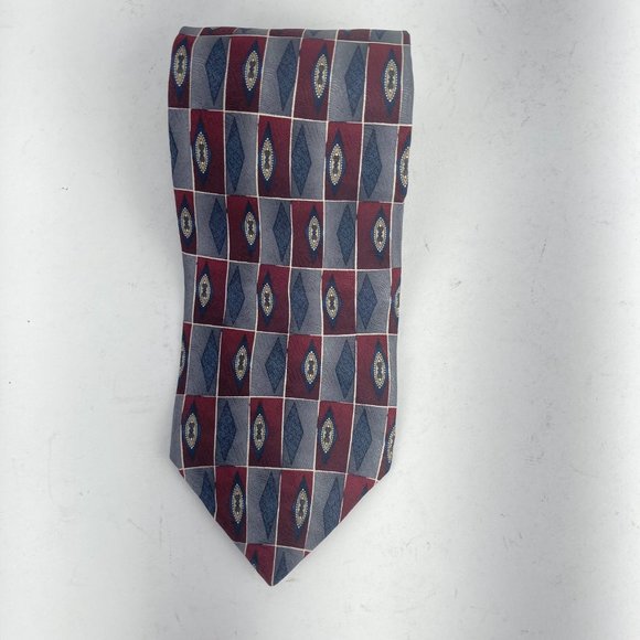 Hill Archer Gray Red Patterned All Silk Neck Tie - Picture 3 of 4